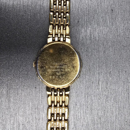 Seiko Exceline Watch Women 21mm White Dial Gold Tone Gemmed 4N20-0640 New Batt10