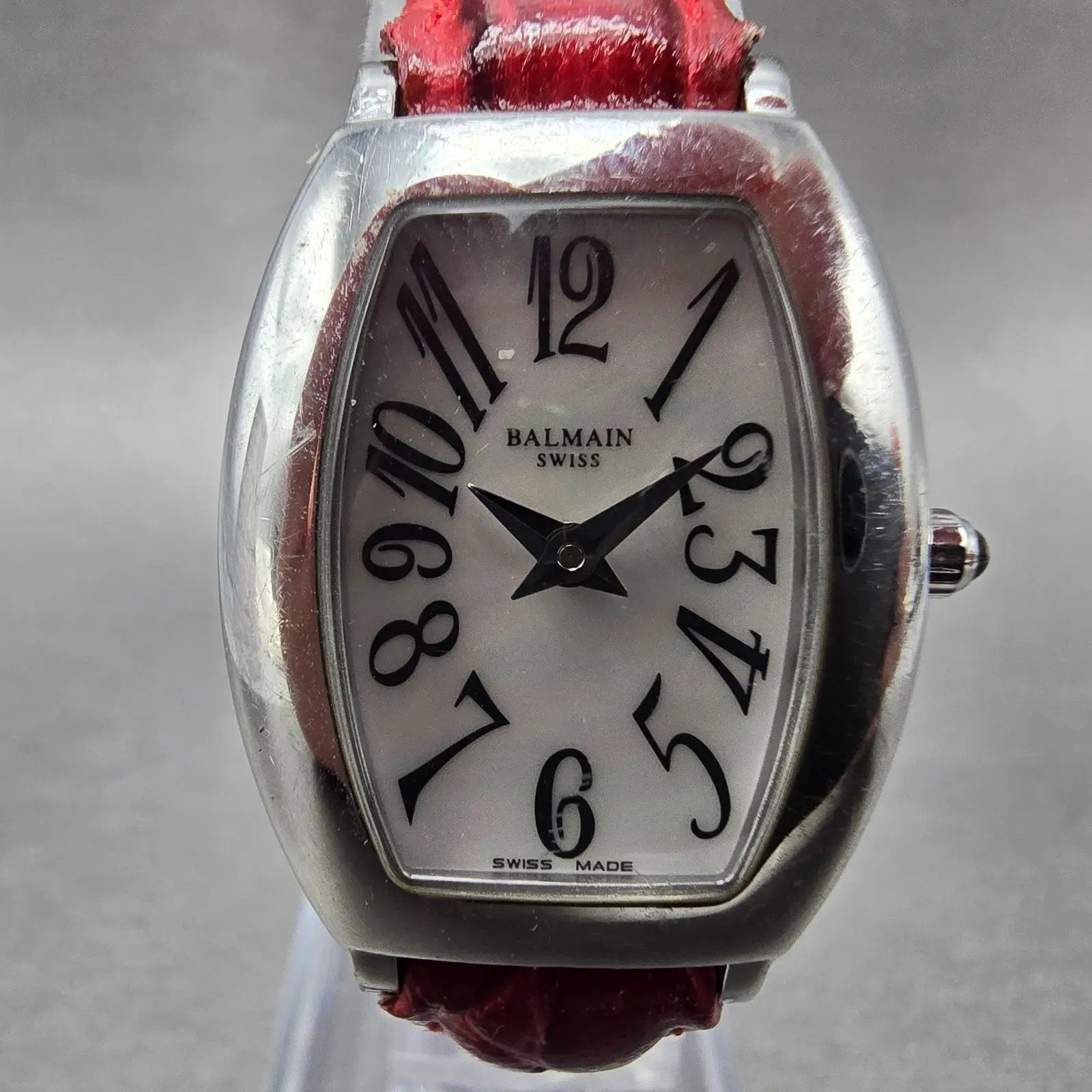 Balmain Watch Women 22mm MOP Dial Silver Tone Oval Leather 2491 New Battery1