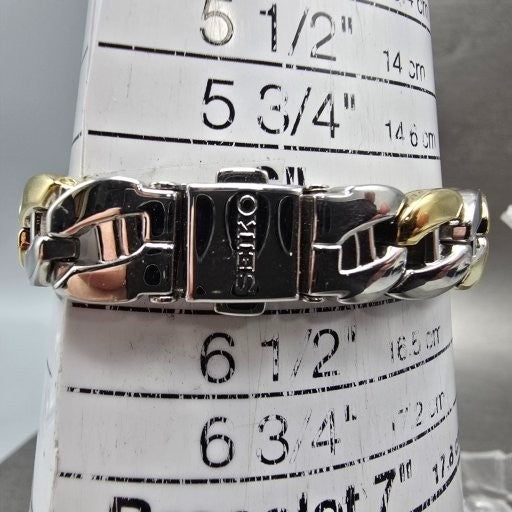 Seiko Solar Watch Women 19mm Silver Dial Two Tone Oval V115-0BY0 Runs11