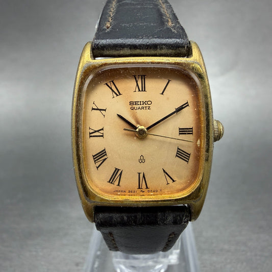 Seiko Tank Watch Men 20mm Champagne Dial Gold Tone Rectangle 2621-5220 New Batt0