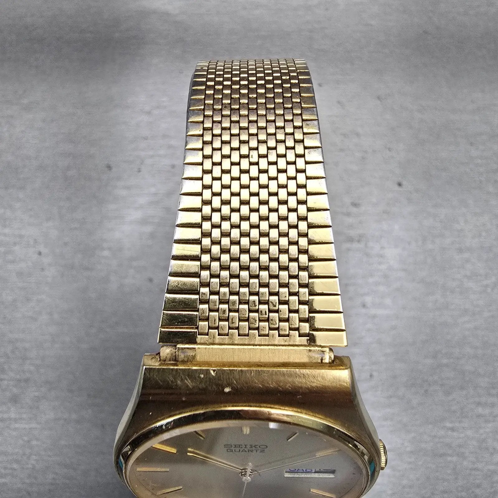 Seiko Watch Men 33mm Champagne Dial Gold Tone Daydate 5Y23-8119 New Battery VTG4