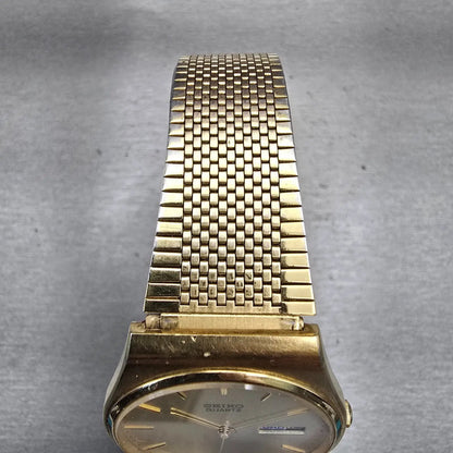 Seiko Watch Men 33mm Champagne Dial Gold Tone Daydate 5Y23-8119 New Battery VTG4