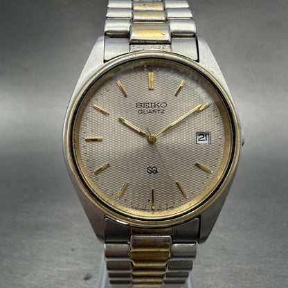 Seiko SQ Watch Men 35mm Silver Dial Two Tone Date Round 5Y22-8A08 New Battery VB0