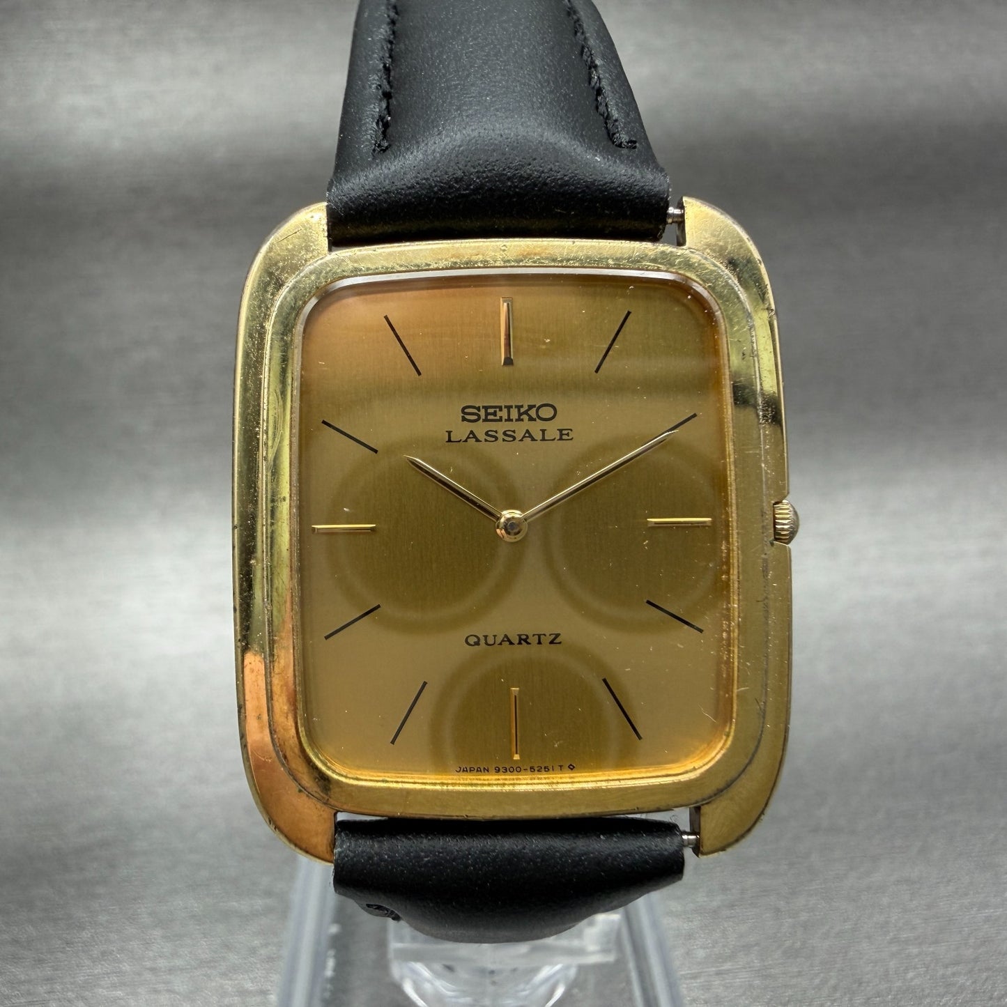 Seiko Lassale Tank Watch Men 26mm Gold Dial Gold Tone Rectangle New Battery HI90