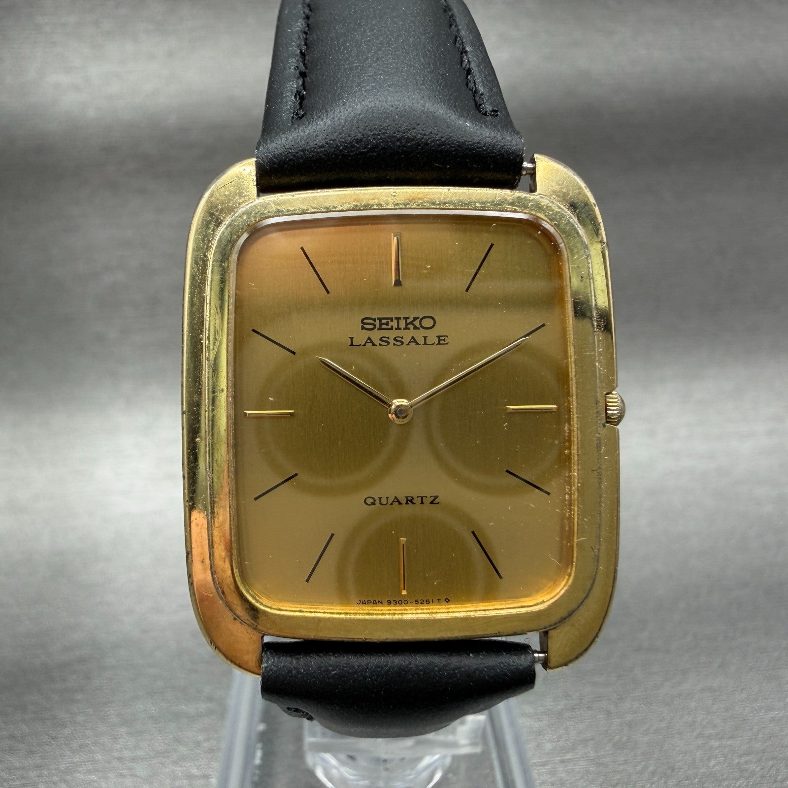 Seiko Lassale Tank Watch Men 26mm Gold Dial Gold Tone Rectangle New Battery HI90