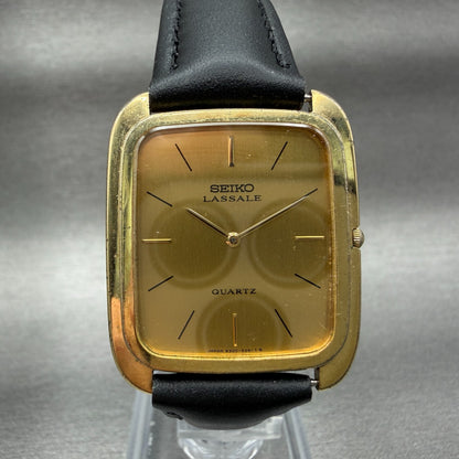 Seiko Lassale Tank Watch Men 26mm Gold Dial Gold Tone Rectangle New Battery HI90