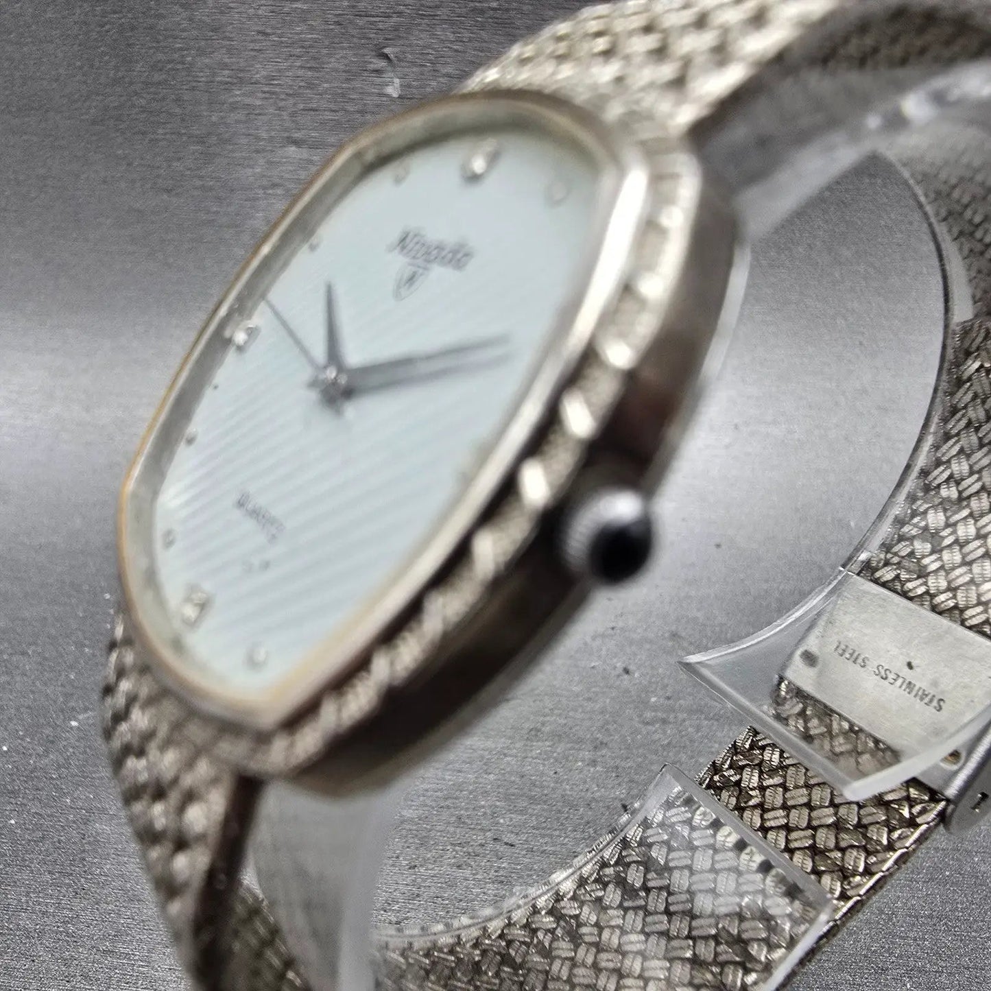 Nivada Watch Men 30mm Gray Dial Silver Tone Rectangle Mesh Band New Battery2