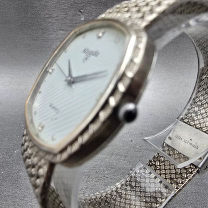 Nivada Watch Men 30mm Gray Dial Silver Tone Rectangle Mesh Band New Battery2