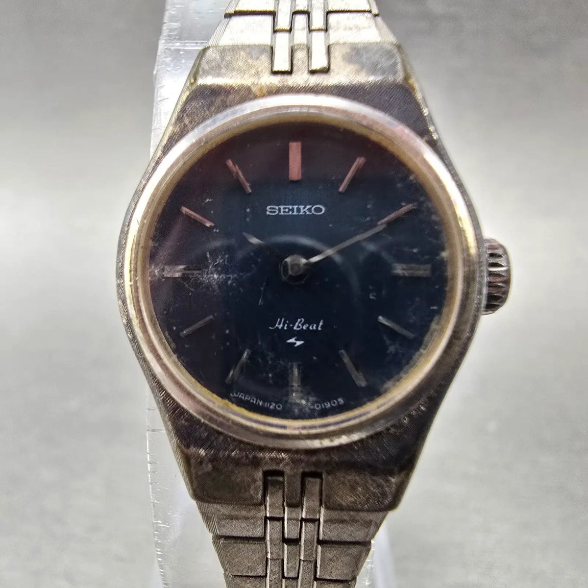 Seiko Watch Women 20mm Blue Dial White Gold Plated Round 1120-0080 Manual Runs1