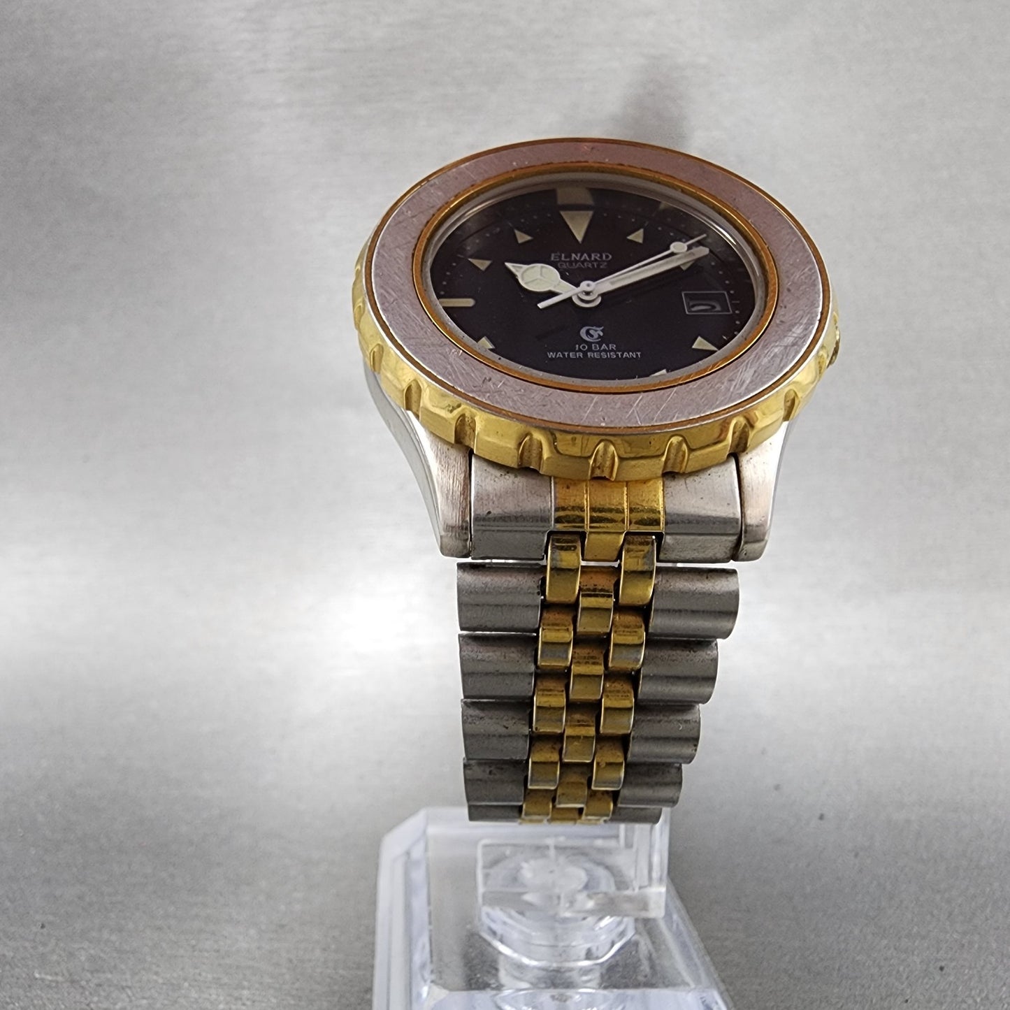 Elnard Dive Watch Men 36mm Black Dial Two Tone Date Round ED0002 New Battery5