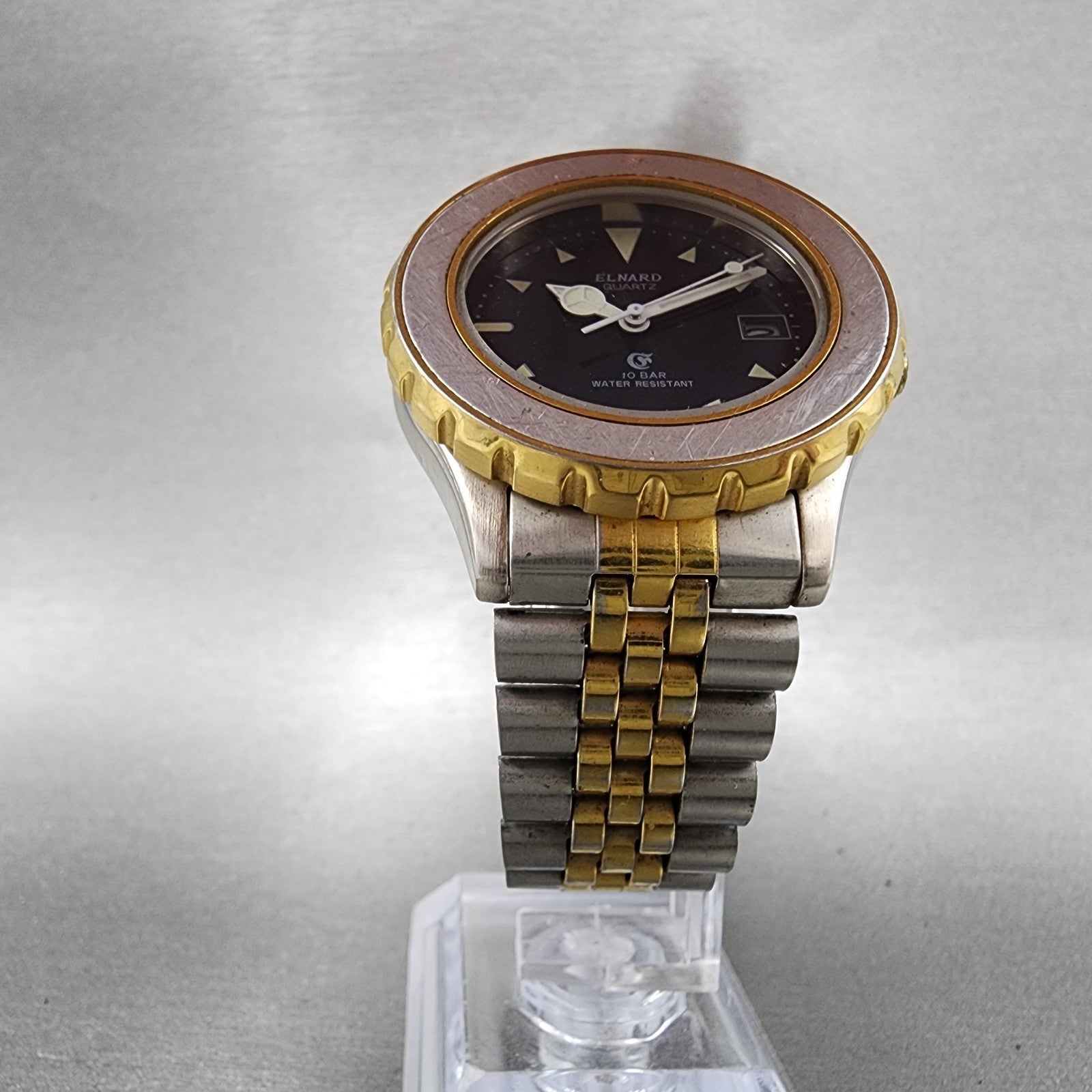 Elnard Dive Watch Men 36mm Black Dial Two Tone Date Round ED0002 New Battery5