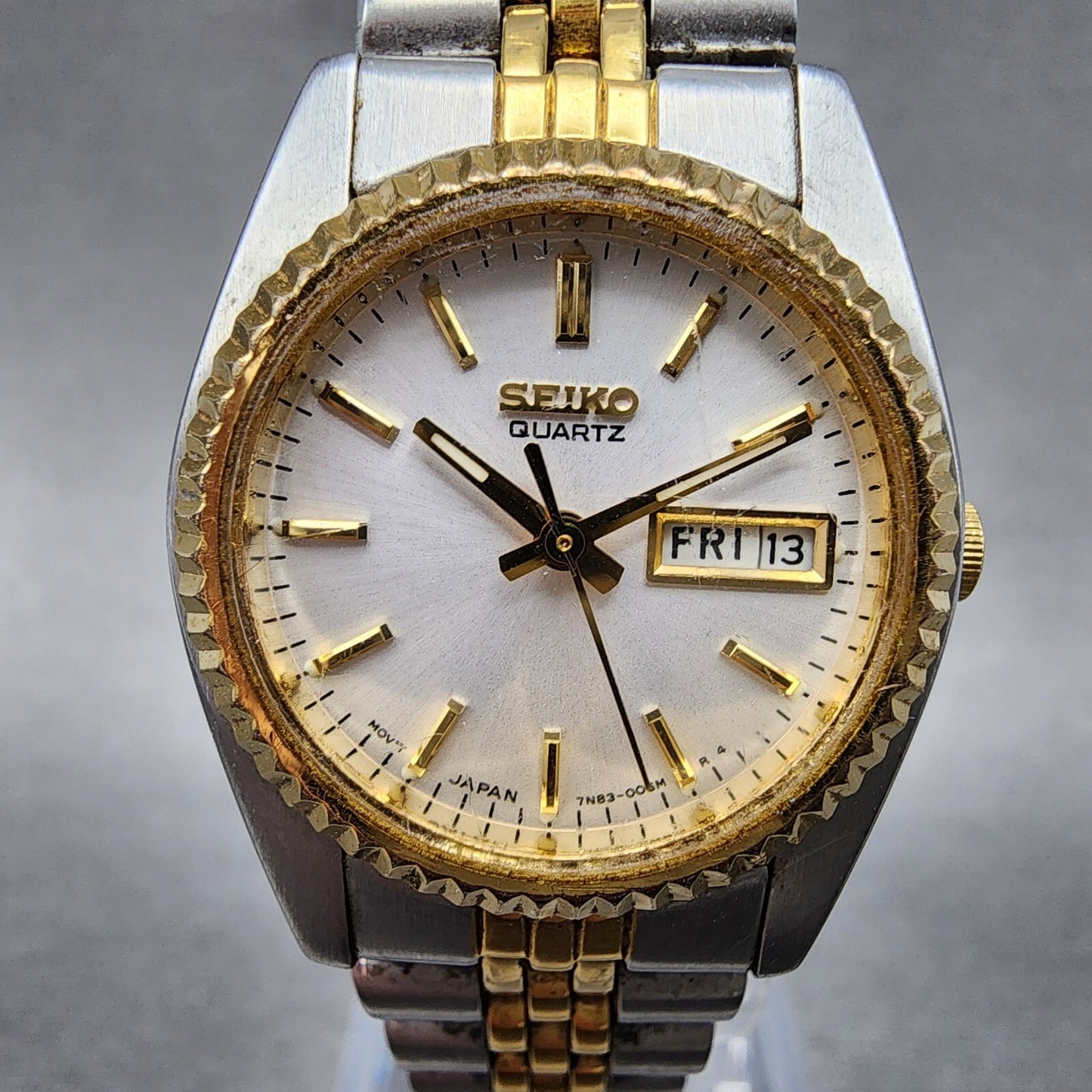 Seiko Watch Women 24mm White Dial Two Tone Daydate Round 7n830041 New Battery A1
