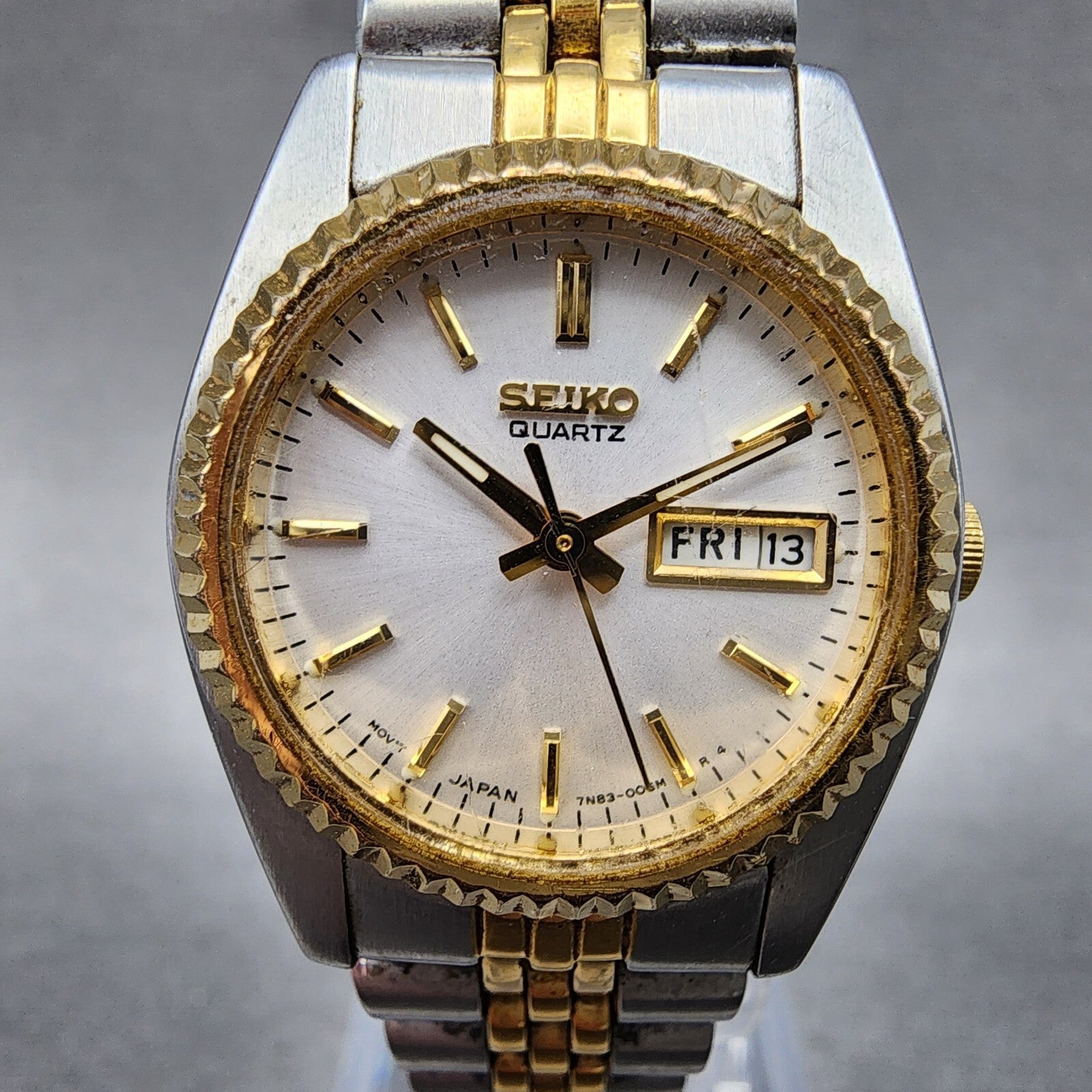 Seiko Watch Women 24mm White Dial Two Tone Daydate Round 7n830041 New Battery A1