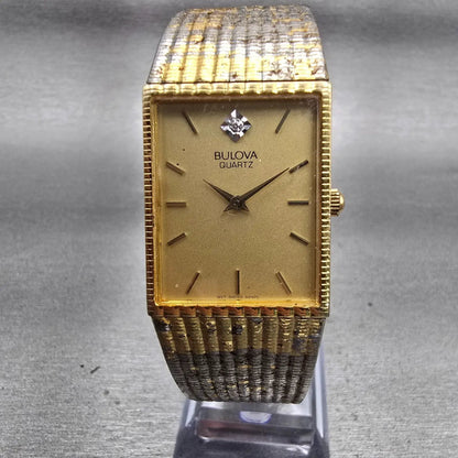 Bulova Watch Women 23mm Gold Dial Gold Tone Rectangle 92N75 New Battery Vintage0
