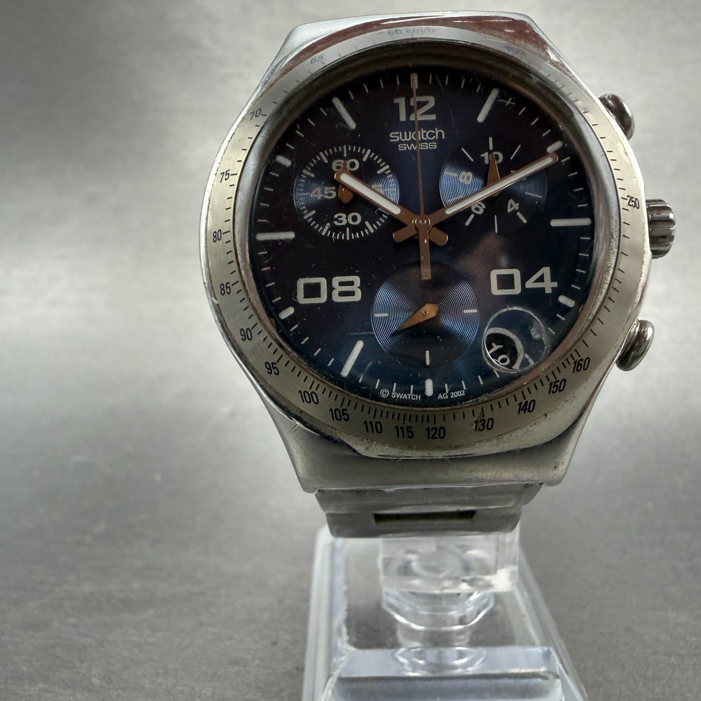 Swatch irony Chrono Blustery Watch Men 40mm Blue Dial Steel Date YCS438G NewBat5