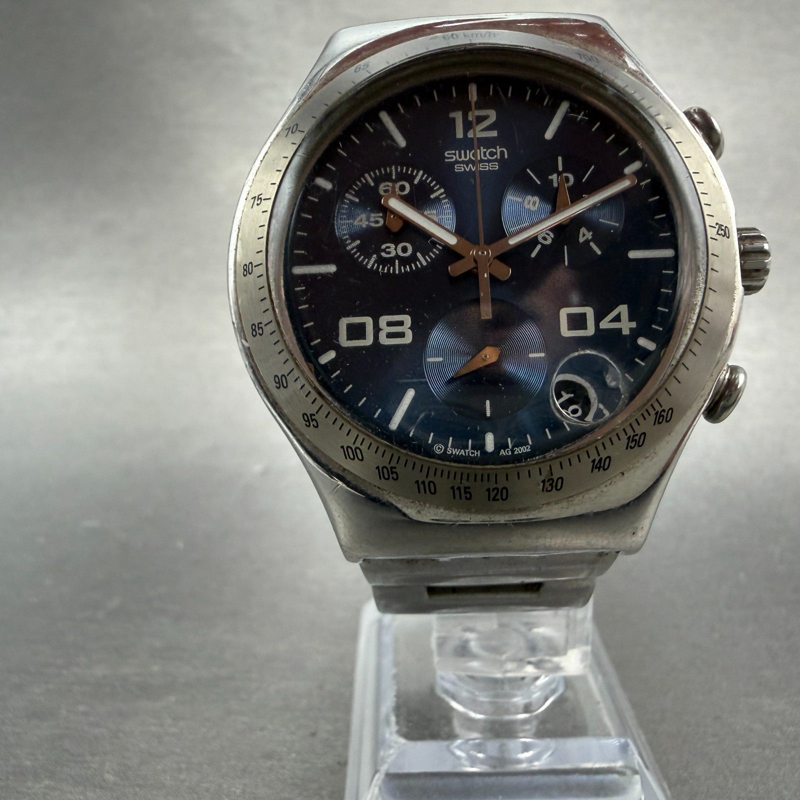 Swatch irony Chrono Blustery Watch Men 40mm Blue Dial Steel Date YCS438G NewBat5