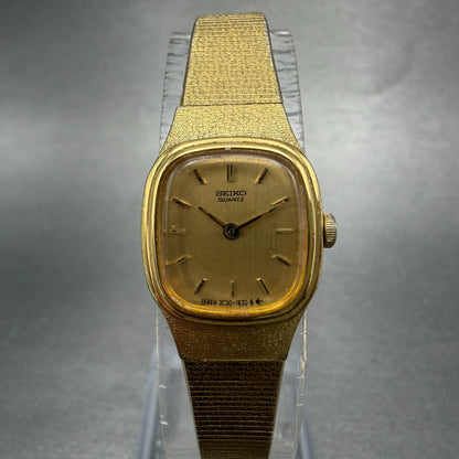 Seiko Watch Women 16mm Champagne Dial Gold Tone Square 2C20-5770 New Battery F40