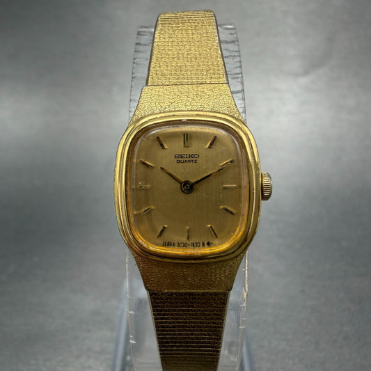Seiko Watch Women 16mm Champagne Dial Gold Tone Square 2C20-5770 New Battery F40