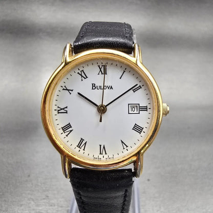 Bulova Watch Women 26mm White Dial Gold Tone Date Round New Battery 97M13 VTG0