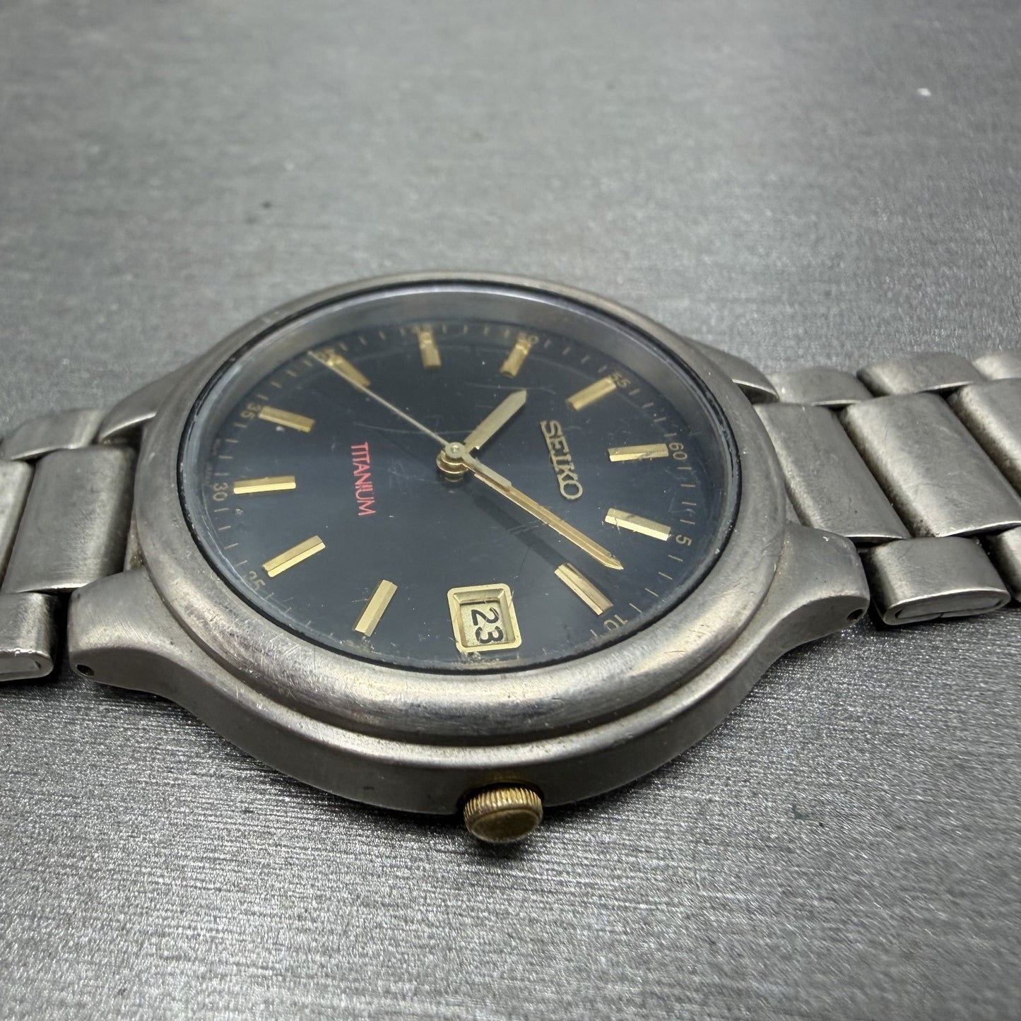 Seiko Watch Men 37mm Blue Dial Titanium Date Round Bracelet 7N428109 PARTS4
