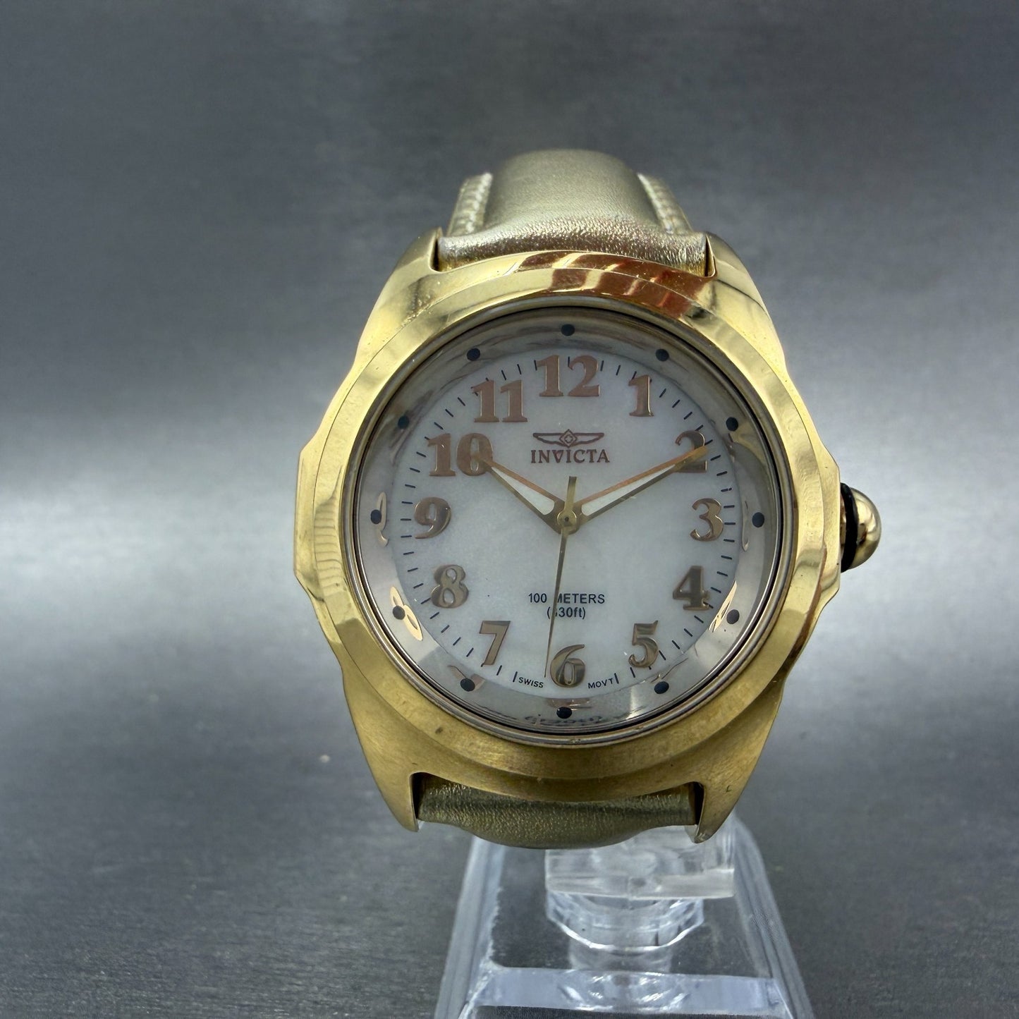 Invitca Baby Lupah Diver Watch Women 38mm MOP Dial Gold Tone Round 5068 New Batt5