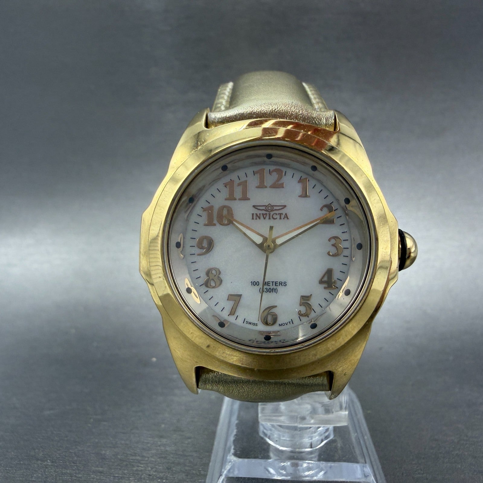 Invitca Baby Lupah Diver Watch Women 38mm MOP Dial Gold Tone Round 5068 New Batt5
