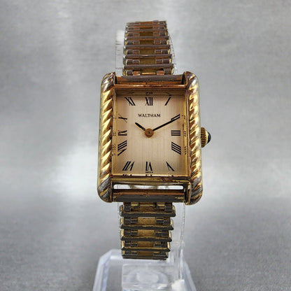Waltham Tank Watch Women 21mm Champagne Dial Gold Tone Rectangle Manual Runs5