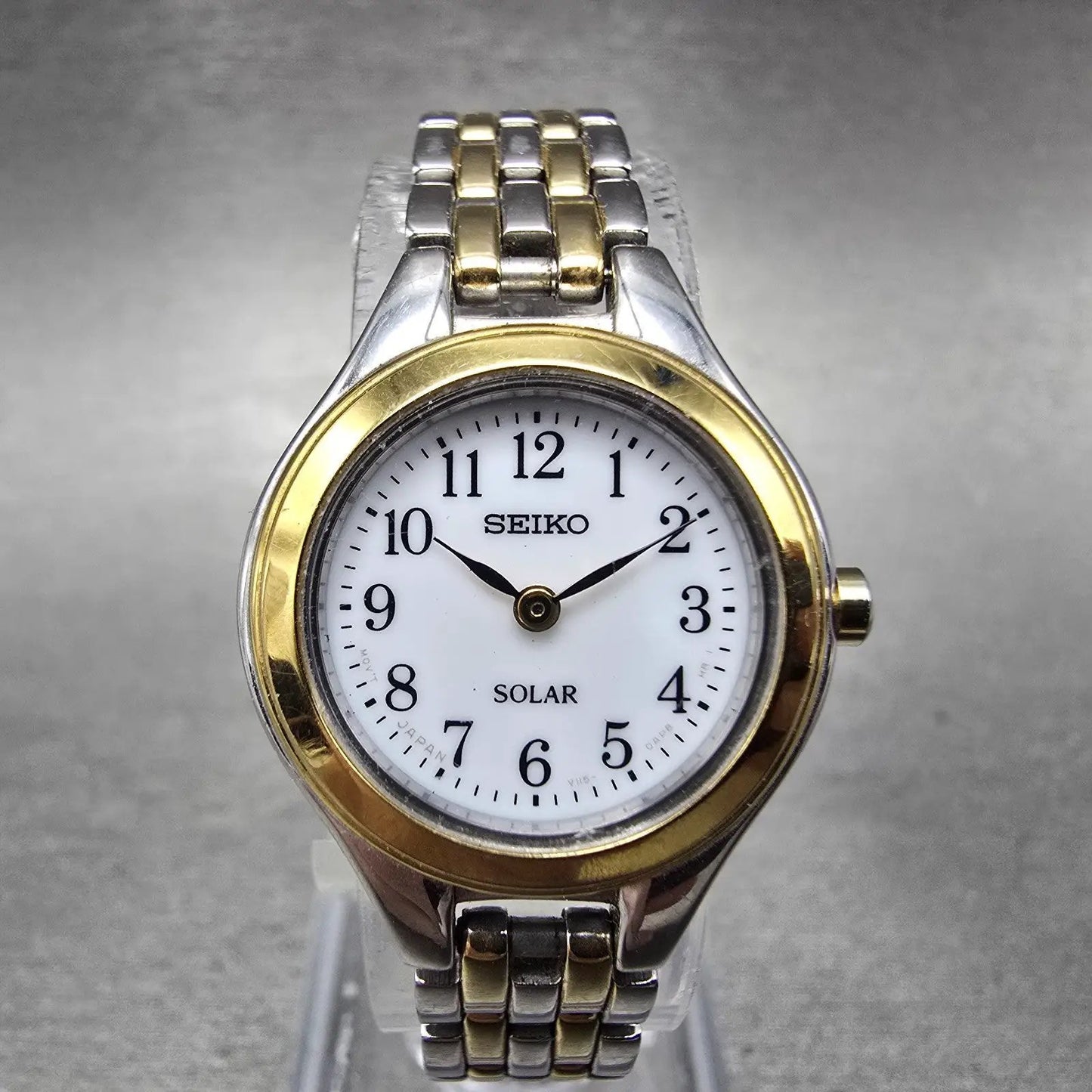 Seiko Solar Watch Women 22mm White Dial Two Tone Round V115-0AG0 Runs0