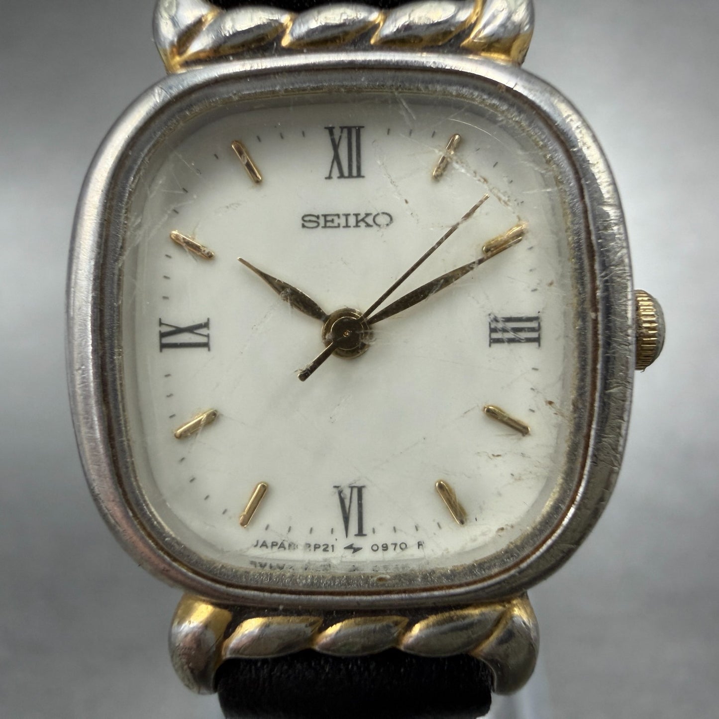 Seiko Watch 20mm Women White Dial Two Tone Rectangle 2P21-5340 New Battery1