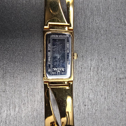 Bulova Watch Women 14mm MOP Dial Gold Tone Crystals Rectangle 98V28 New Battery10