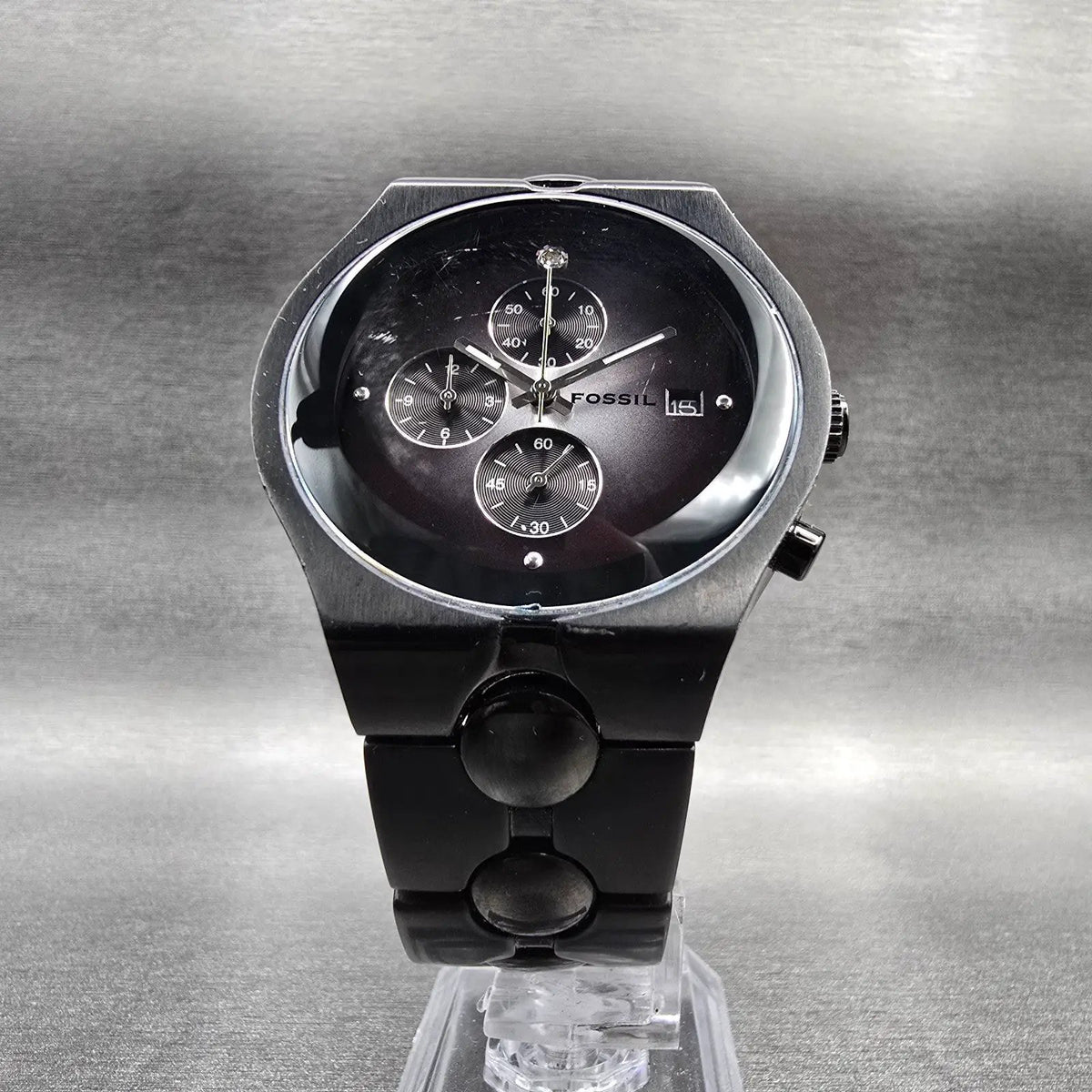Fossil Arkitekt Chronograph Watch Men 41mm Black Dial Black Date FS-4157 New Bat5