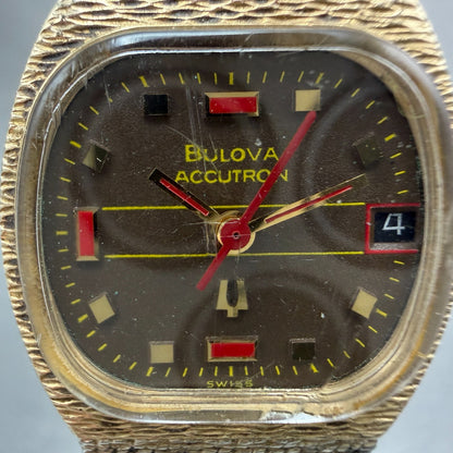 Bulova Accutron Watch Women 23mm Brown Dial Gold Tone Date New Battery Vintage1