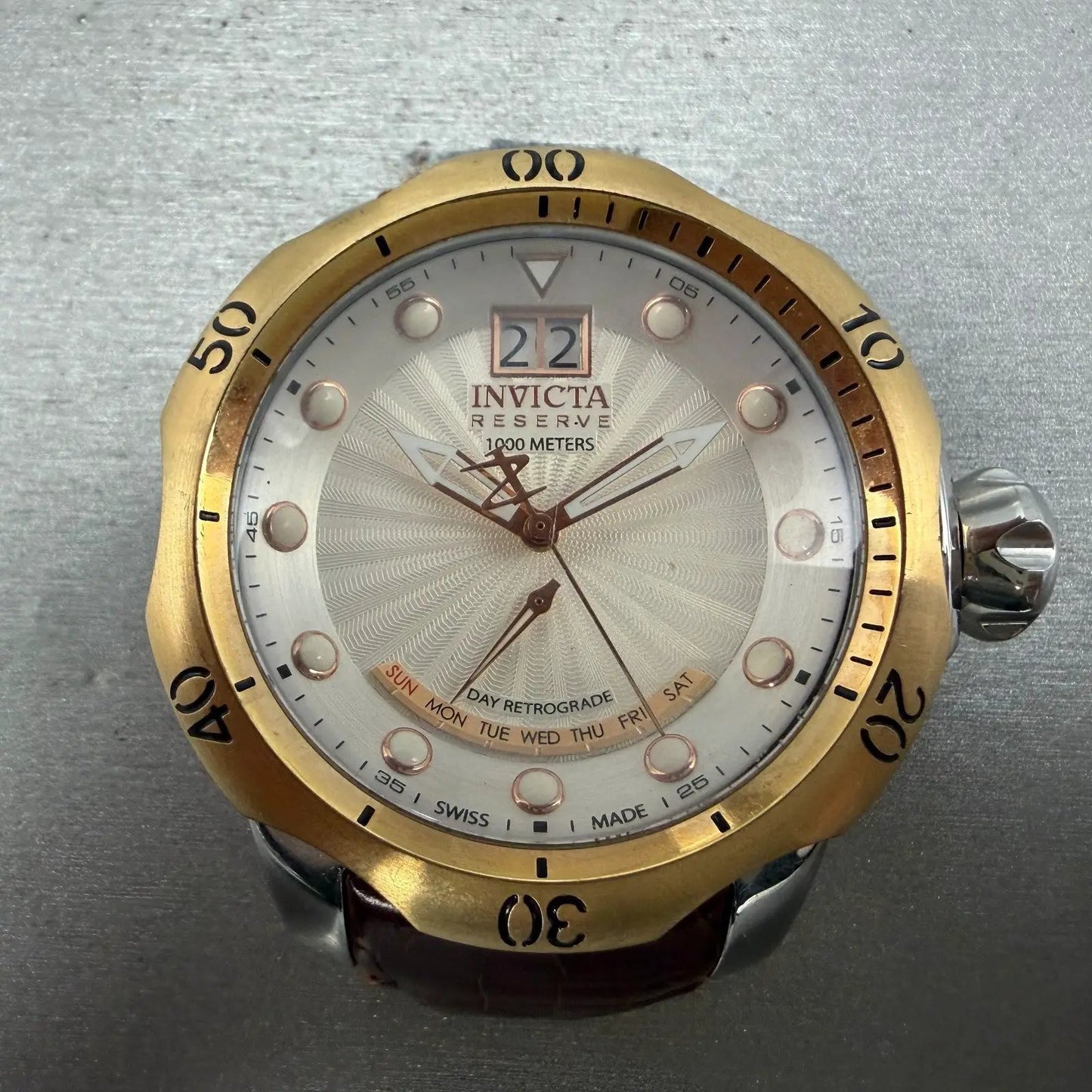 Invicta Reserve Watch Men 50mm White Dial Two Tone Daydate 1592 New Battery0
