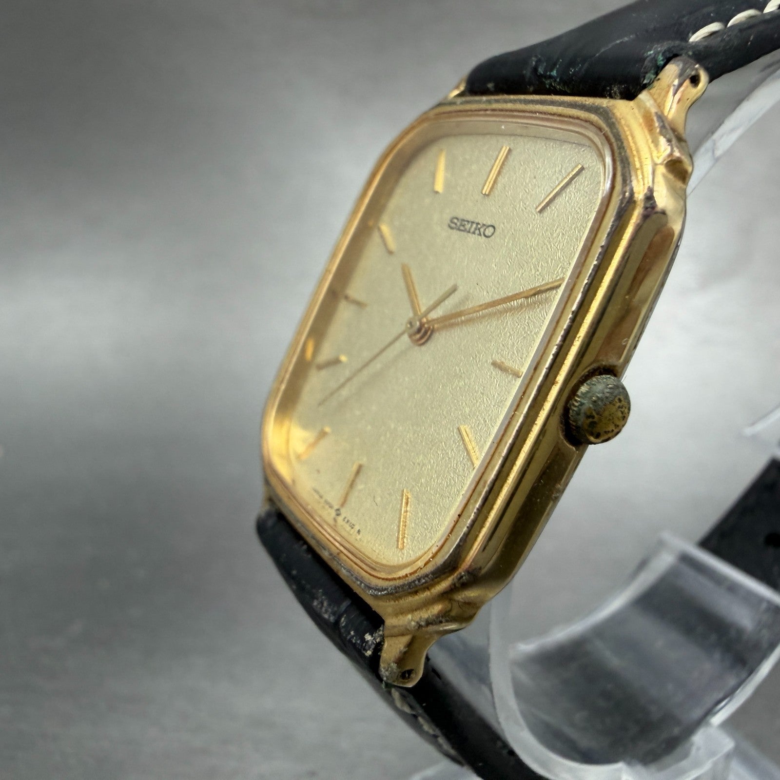Seiko Tank Watch Men 26mm Champagne Dial Gold Tone 5P31-5D80 New Battery Vintage2