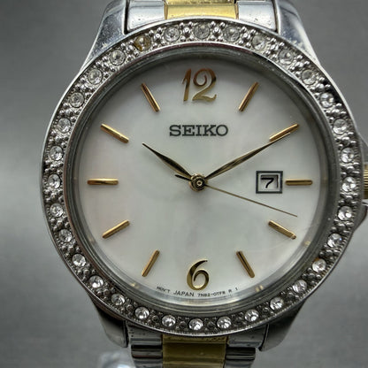 Seiko Watch Women 30mm MOP Dial Two Tone Date 7N820HV0 New Battery1