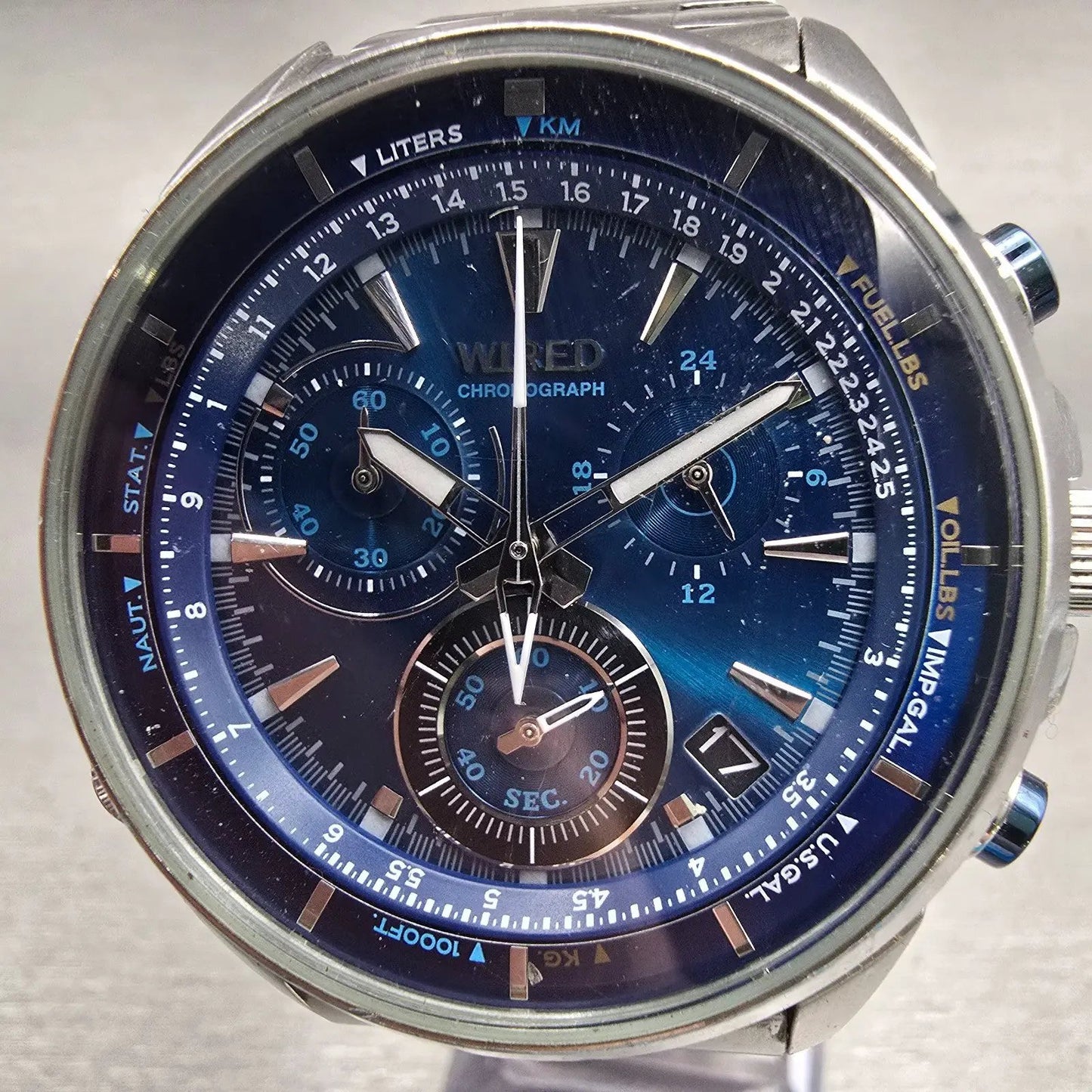 Seiko Wired Chronograph Watch Men 44mm Blue Dial Silver Tone VK68-KX20 New Batt1