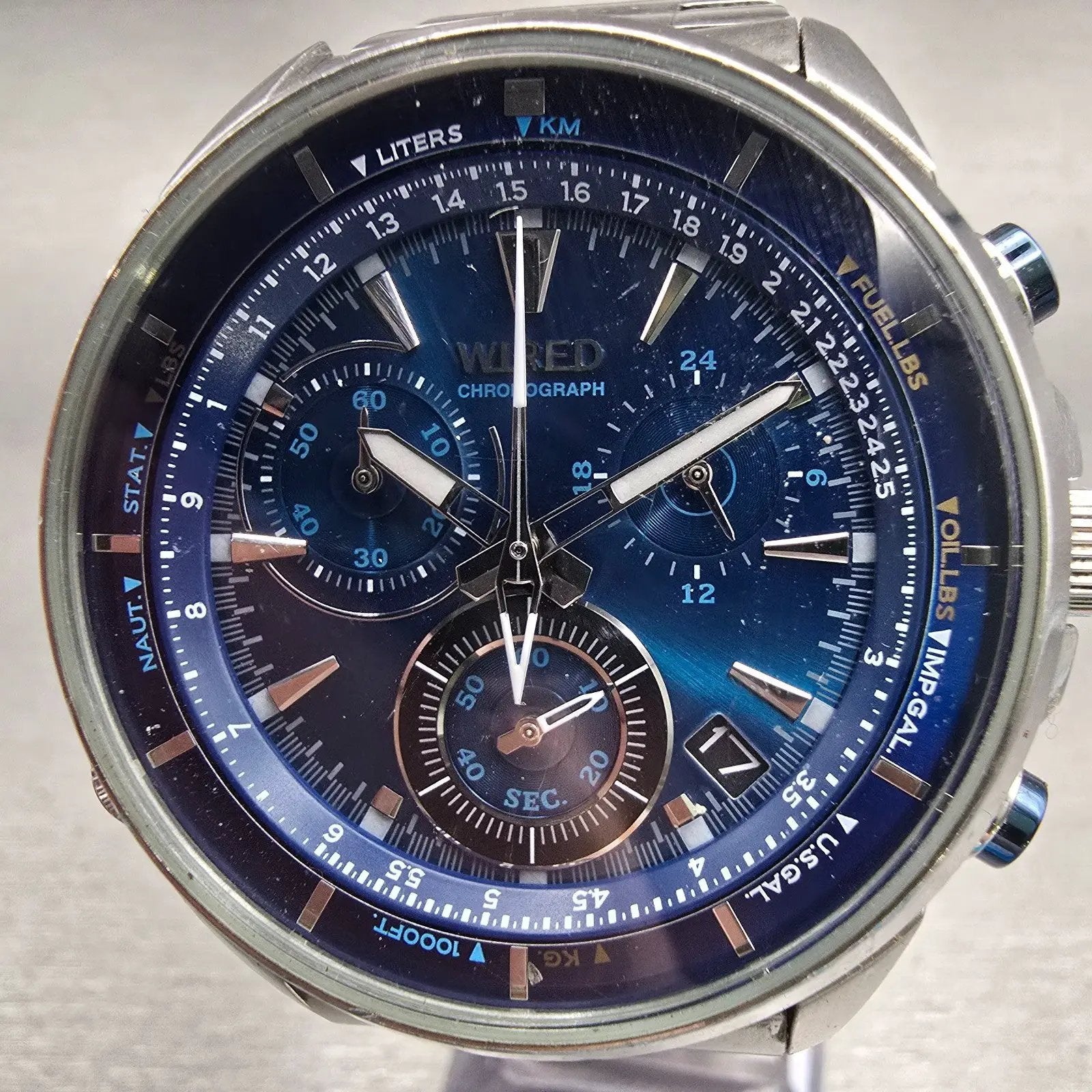 Seiko Wired Chronograph Watch Men 44mm Blue Dial Silver Tone VK68-KX20 New Batt1