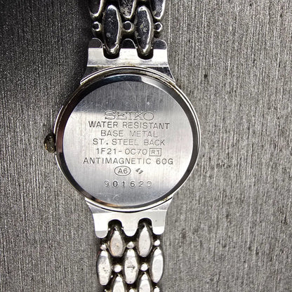 Seiko Belfina Watch Women 21mm MOP Dial Two Tone Gemmed Round 1F21-0C70 New Batt10