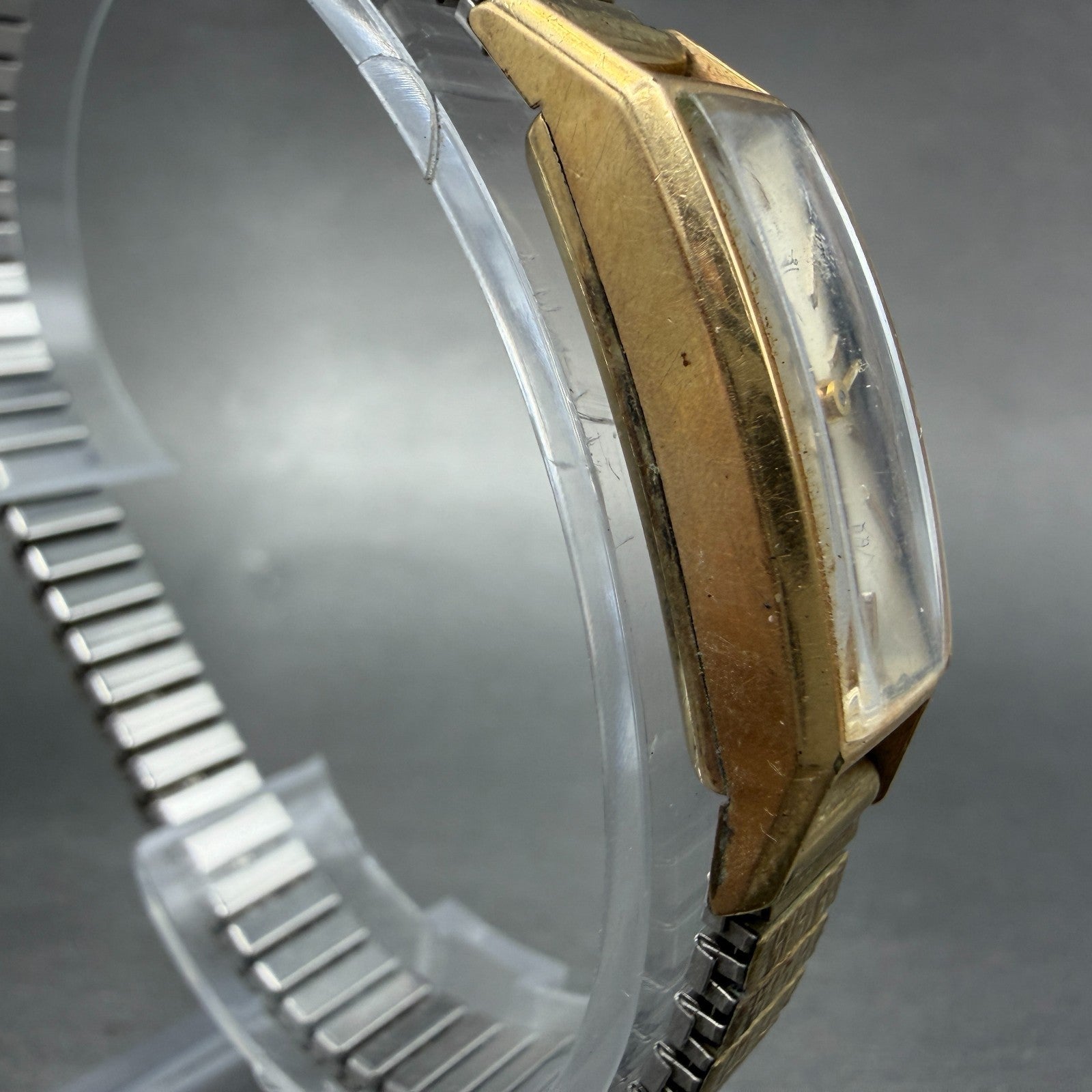 Seiko Lady Seiko Tank Watch Women 12mm Silver Dial Gold Tone Manual 4037 Runs3