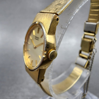 Seiko Watch Women 17mm Gold Dial Gold Tone Oval 14005219 New Battery VTG2