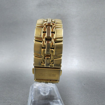 Seiko Watch Men 37mm White Dial Gold Date Round 7N420BD0 New Battery7