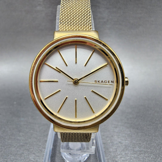 Skagen Ancher Watch Women 30mm Silver Dial Gold Tone Round SKW2477 New Battery