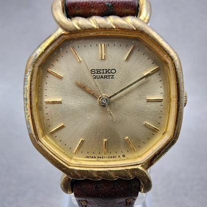 Seiko Watch Women 22mm Champagne Dial Gold Tone Octagon 34215140 New Battery1