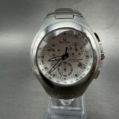 Bulova Marine Star Chrono Watch Men 47mm Silver Dial Silver Date 96B98 New Batt0
