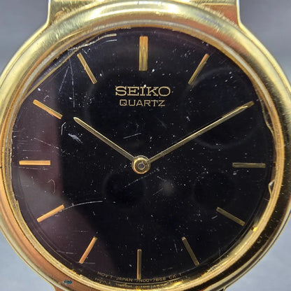 Seiko Watch Men 35mm Black Dial Gold Tone Round Bracelet VTG 7N00-7A70 PARTS2