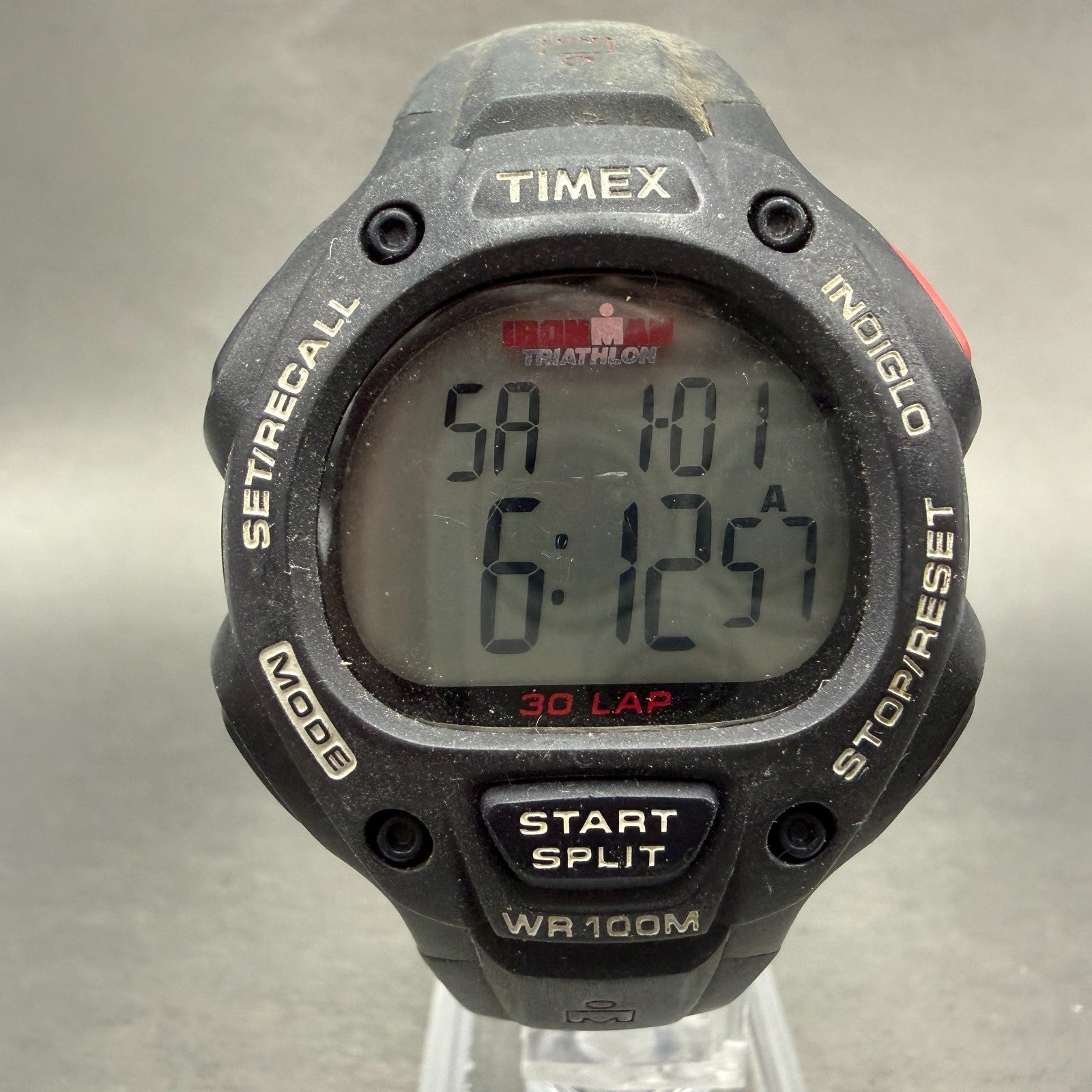 Timex Ironman Triathlon Watch Men 38mm Digital Black Alarm Chrono Round New batt0