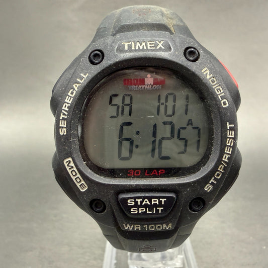 Timex Ironman Triathlon Watch Men 38mm Digital Black Alarm Chrono Round New batt0
