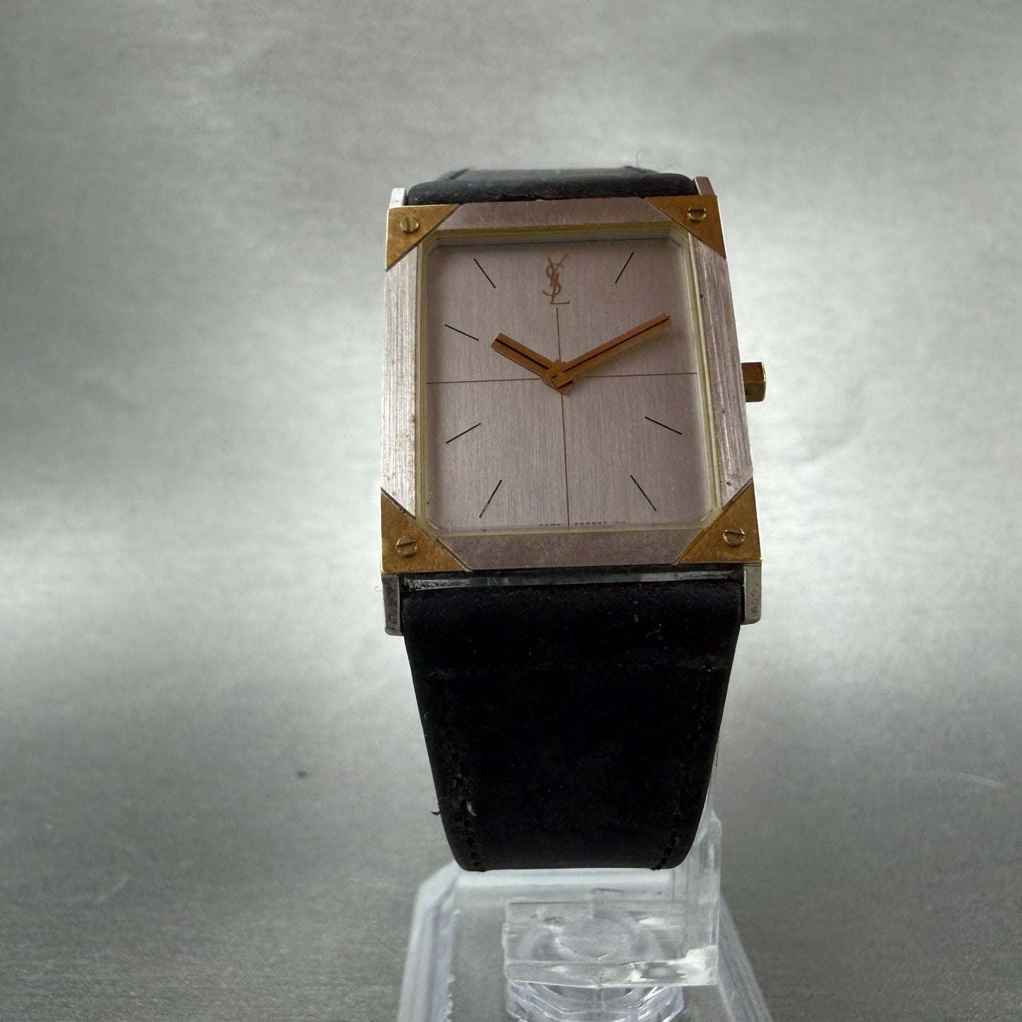 Yves Saint Laurent Tank Watch Men 23mm Silver Dial Two Tone Rectangle New Batt5