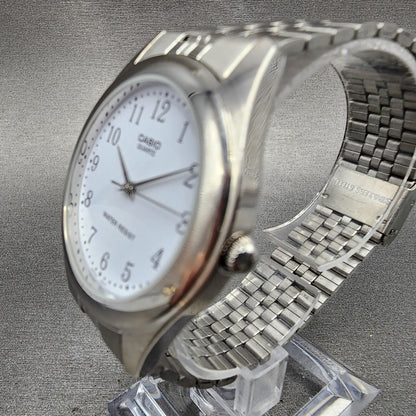 Casio Watch Men 36mm White Dial Silver Tone Round Mtp1129 New Battery2