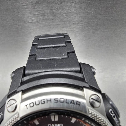 Casio Protrek Watch Men 48mm Gray Dial Black Triple Sensor Solar PAW-5000 Runs4